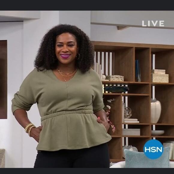 DG2 by Diane Gilman French Terry Dolman Sleeve Peplum Plus Size Olive Top 1X - Picture 6 of 7